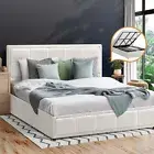 Bed Frame King Size Gas Lift Storage Bed Platform Boucle White Oikiture