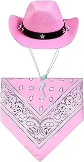 Dogs Cat Pet Cowboy Costume Cowboy Hat with Bandana Set for Halloween, Christmas, Holiday, Party, Cosplay (Pink, Small)