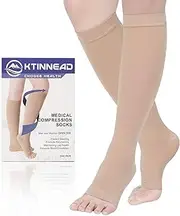 Ktinnead Compression Socks for Women and Men 20-30 mmHg, Knee High Graduated Compression Stockings, Opaque, Open Toe, Unisex