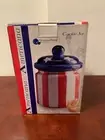 americana cookie jar Hausen Ware pattern design Libby Wilkie 9" hight 6"dia 0bas