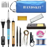 60W 110V 220V Adjustable Temperature Soldering Iron Tools Kit with 5 Tips Desoldering Pump Stand 15154 110V US PLUG