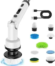 Cordless Electric Spin Scrubber, 2 SpeedsElectric Cleaning Brush with Adjustable Extension Arm 8 Replaceable Cleaning Heads for Tile, Tub, Floor, Sink, Wall, Bathroom