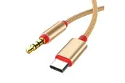 Braided USB 3.1 Type-C USB-C Male To 3.5mm AUX Male Adapter Cable Stereo Audio Cord 100CM Black Gold