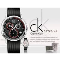 CASIO手錶專賣店 國隆 CK手錶 Calvin Klein K1V27704 黑 時尚_大錶徑三眼計時膠質錶帶男錶