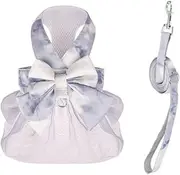 aoozleny Dog Harness and Leash Set with Bow Knot - Gradient Color Dog Leash Princess Gauze Dress Pet Dress Back Small and Medium Puppy Harness for Small Girl Dogs Cats (GrayWhite, S)