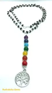 Tulsi Necklace, 7 Chakra Healing Stones Tree of Life Pendant Reiki Gift Crystal