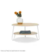Macy Round Coffee Table Light Oak Veneer Top White Frame