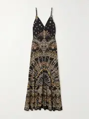 [Camilla] Camilla - Crystal-embellished Printed Silk-crepe Maxi Dress - Black - xx large xx large Black