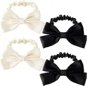 Bow Elastic Hair Ties, Sweet Bowknot Scrunchies, Satin Elastic Hair Bands, Cute Hair Accessories for Women Girls, Ponytail Holder Hair Ties for Thick Thin Hair 4 Pcs (2 white and 2 black, One size)