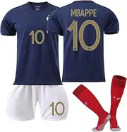 [Generic] 2022 World Cup France MBAPPE No.10 Soccer Jersey Set | Adults Youth Soccer Jersey Shirt Kit | 2022 Soccer World Cup Football Jersey| Football T-Shirt + Shorts + Socks