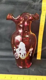 Fenton Art Glass Cranberry Vase Gregory Style Sample Marked