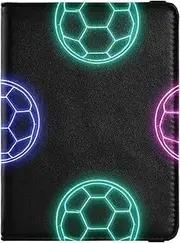 [Amooorous] Colorful Neon Fluorescent Football Leather decorative passport holder for travel men Vaccine Case Protector Cover Travel Passport Wallet Waterproof, Colorful neon fluorescent football, 1 size