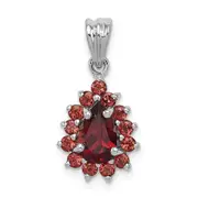 Sterling Silver Rhodium Garnet Pear-shaped Pendant