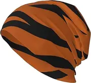 [ZaKhs] Orange Tiger Leopard Print Beanie Hat Winter Warm Knit Hat Soft Skull Cap for Women Men, Black, One Size