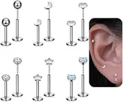 [DGhera] 20G Flat Back Earrings Stud Threadless Tragus Labret Cartilage Lip Medusa Conch Body Piercing Jewelry Hypoallergenic for Women Men—6mm