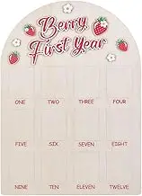 HOBBIESAY 1Pc Strawberry First Year Photo Board 12 Months Photo Display Frame One Year Old Pictures Display Wood Board Monthly Milestone Frame for DIY Birthday Party Decoration Crafts