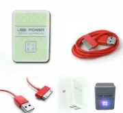 4 USB PORT WALL ADAPTER+3FT CABLE POWER CHARGER SYNC RED FOR IPHONE IPOD IPAD