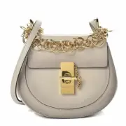 NWT CHLOÉ DREW BIJOU CROSSBODY BAG GOLD CHAIN PATENT LEATHER GREY Beige $2190