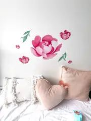 Minimal Peonies Australian Design Hand Painted Peel & Stick, Removable Wall Decal. Nursery, Kids Playroom, Kids Teens Bedroom