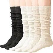 [Mcool Mary] Womens Knee High Socks Winter Warm Tall Boot Socks Soft Knit Long Socks for Women, 3pairs(white,black,khaki)-1