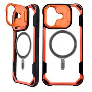 For iPhone 16 Plus Case, Lens Holder, Compatible with MagSafe Acrylic Cover, Orange