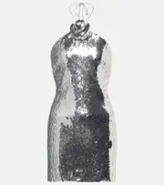 [Magda Butrym] Magda Butrym Sequined floral-appliqué minidress AU 14 silver