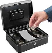 Cash Box,Money Safe for Cash with Lock - Multi-Compartment Organizer Tray for Bill Coin Holder Saving Management Home Security Shop Studio Classroom