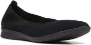 Clarks Women's Jenette Ease Ballet Flat, Black Suede, 7 Wide