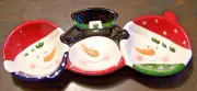 SNOWMEN 3 - Section Divided Serving Tray - Ceramic - 13.75" long - EUC!