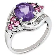 Sterling Silver Amethyst u0026 Pink Tourmaline u0026 White Topaz Ring