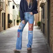 Free People Belladonna Patch Jeans Womens 30 Denim Orange Blossom 32x32 NEW