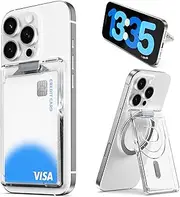 Sinjimoru for Clear MagSafe Wallet with Adjustable Stand, 6.5mm Slim Open-Frame Transparent Magnetic Wallet, 3000G Magnet Strength for iPhone 16/15/14/13/12. M-Slim Slot Stand