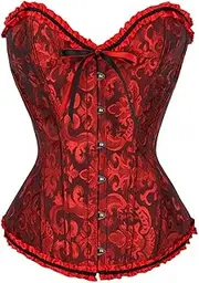 [generic] Floral Lace Tops For Women Flower Print Vintage Corset Gothic Satin Lingerie Corselet Overbust