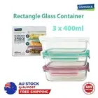 GLASSLOCK 400ml 3pc Rectangular Glass Container Lunch Meal Box Stackable Gift