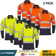 Hi Viz Visibility 2 Tone Long Sleeve Polo Shirt T-Shirt Safety Security Workwear