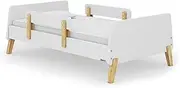 dadada Muse Toddler Bed with Removable Rails – Toddler and Kids Bed Set Fits Standard Crib Mattress, Holds up to 50 Lbs. – Modern, Easy-to-Assemble, 55.15x 31.26x17.95 in, White + Natural