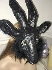Original Paper Mache Black Billy Goat Mask, Farm Animal Mask, Papier Mache Mask,