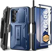 [Tongate] for Z Fold 6 Case, [with S Pen Slot & Hinge Protection] [Tempered Glass Screen Protector] Full-Body Military Drop Phone Case for Samsung Galaxy Z Fold 6 Case with Kickstand & Belt Clip, Blue