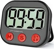 Kitchen Timer, Digital Visual Timer Magnetic Clock Stopwatch Countdown Timer, Large LCD Screen Display Big Digits, Loud Alarm for Cooking, Shower, Bathroom - Black