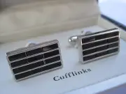 New Geoffrey Beene Silver-Tone Black Enamel Grid Cufflinks, $35 Retail