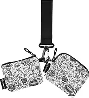 [Caihoyu] Peonies Delphinium Butterflies Bees White Dual Wristlet Wallets for Women Small Detachable Zipper Wallet Coin Bag with Zipper Coin Pocket for Women Men 2 Packs, Multicolor, 4.13"(L) x 3.5"(W), Travel