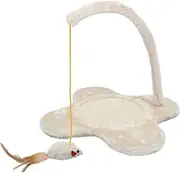 Cat Play Gym Mat Elevated Sisal Scratch Post Interactive Hanging Toy for Active Kittens