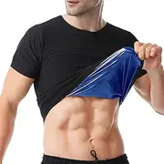 Sauna Shirt for Men, Short Sleeve Sauna Suit for Men, Sweat Body Shaper Sauna Vest for Men Gym Exercise Sauna Top, Black-blue