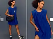NWT ANTHROPOLOGIE CAP SLEEVE PLEATED PLISSE MINI SHIFT DRESS BLUE S SMALL