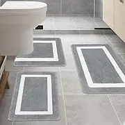 Famibay Bath Mat Sets 3 Pieces Non Slip Bathroom Mats and Toliet Rugs Super Water Absorbent Bath Rugs Machine Washable Microfiber Bathroom Floor Mats