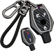 ontto luminous car key fob cover fit for Mercedes benz A B C E S G M V Class CLA CLS GLA GLC GLE GLK GLS Viano key holder Meatl Silicone Smart Shell case keyring keychain Accessories 3 buttons Black A