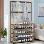 Vintage Entryway Coat Rack Shoe Bench Storage Shelf Hall Tree Accent Furniture