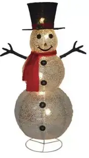 4' Prelit Silver Tinsel Collapsible Snowman Fun Christmas Indoor Outdoor Decor