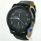 New GUESS Mens Watch Casual Black Leather Steel Waterpro Quartz 100M NwT Reloj