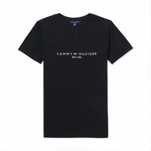 【Tommy Hilfiger】TOMMY 經典刺繡1985文字Logo圖案短袖T恤 上衣-女-黑色(平輸品)